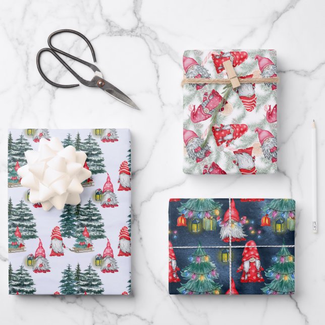 Hoja De Papel De Regalo Gnomos de Navidad de Invierno (Anverso)