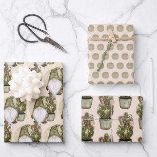 Hoja De Papel De Regalo Gnomos de Navidad nórdicos escandinavos verde y ma
