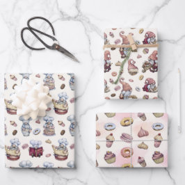 Hoja De Papel De Regalo Gnomos Horneando Magdalenas Donas Bosque De Moda 