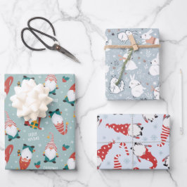 Hoja De Papel De Regalo gnomos navidades, animales forestales patrones de 