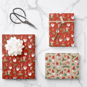 Hoja De Papel De Regalo Gnomos y Hongos Rojo y Natural Fiesta