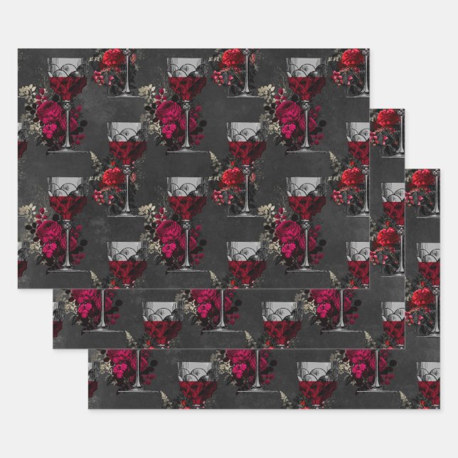 Hoja De Papel De Regalo Goblets y Rosas de vino (Set)