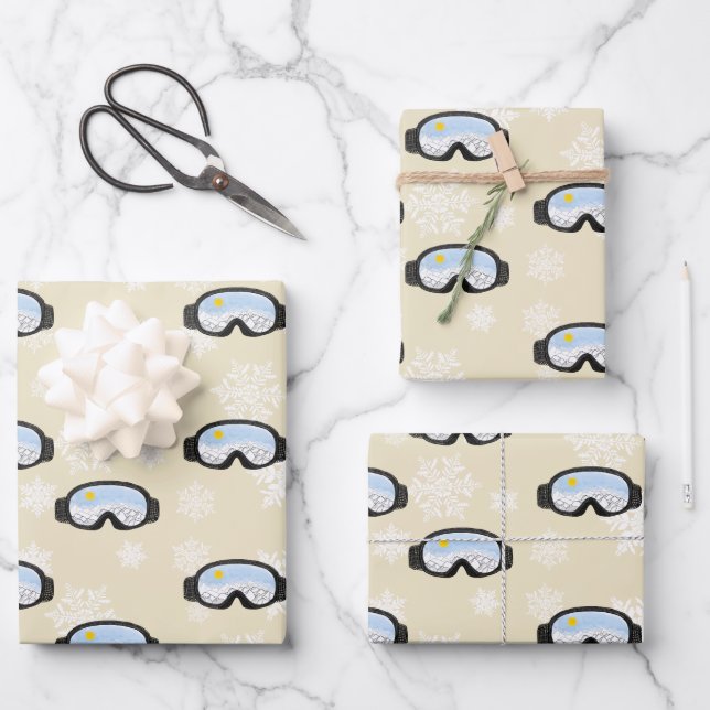 Hoja De Papel De Regalo Goggles de esquí Vista de montaña Snowflakes Off W (Anverso)