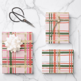 Hoja De Papel De Regalo Gold and pink Christmas plaid