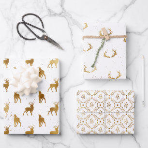 Hoja De Papel De Regalo Gold Deer Antler Holiday