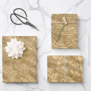 Hoja De Papel De Regalo Gold Glam Purpurina Leopardo Giraffe Zebra Animal
