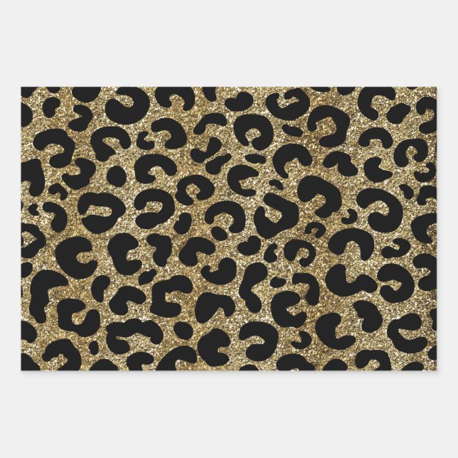 Hoja De Papel De Regalo Gold glitter sparkle &black leopard print pattern (Anverso)