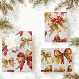 Hoja De Papel De Regalo Gold Red Bows Christmas