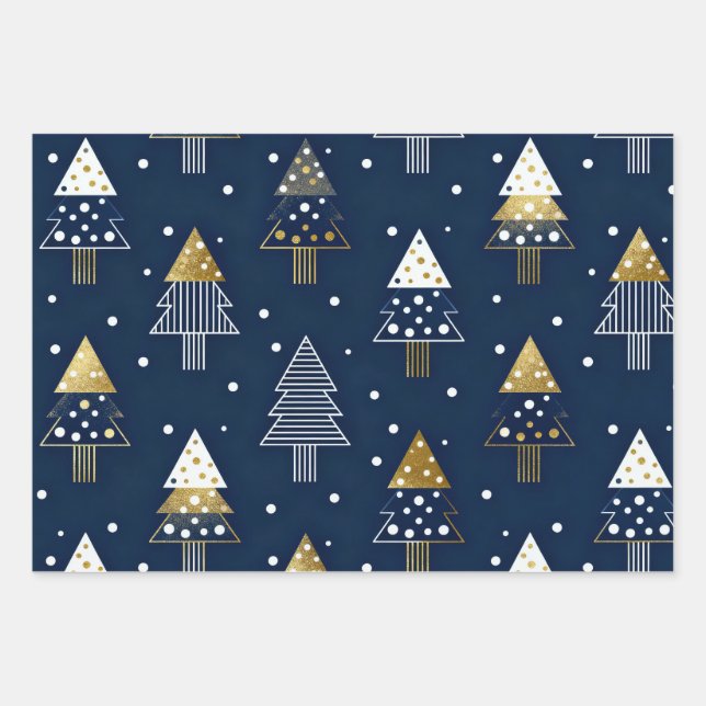 Hoja De Papel De Regalo Golden Blue Pine Holiday  (Anverso 2)
