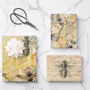 Hoja De Papel De Regalo Golden Honeycomb Bee