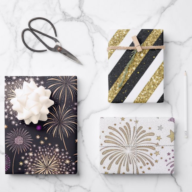 Hoja De Papel De Regalo Golden New Year  (Anverso)