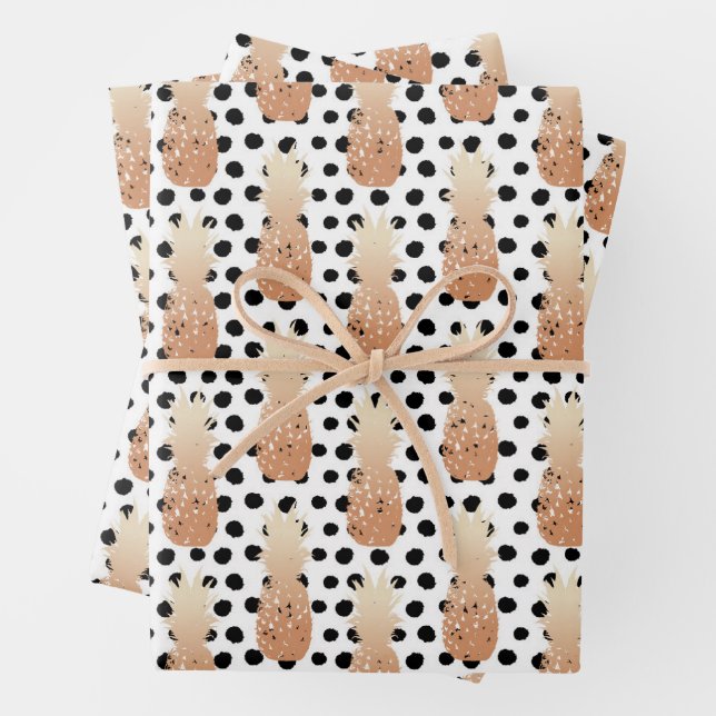 Hoja De Papel De Regalo Golden Pineapples Pattern Tropical  (In situ)