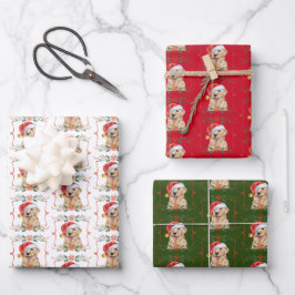 Hoja De Papel De Regalo Golden Retriever Dog Santa Christmas