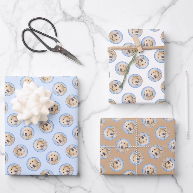 Hoja De Papel De Regalo Golden Retriever Pintura Cute Arte Perro Original (Anverso)