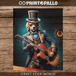Hoja De Papel De Regalo Golden Retriever Steampunk & guitarra - Decoupage