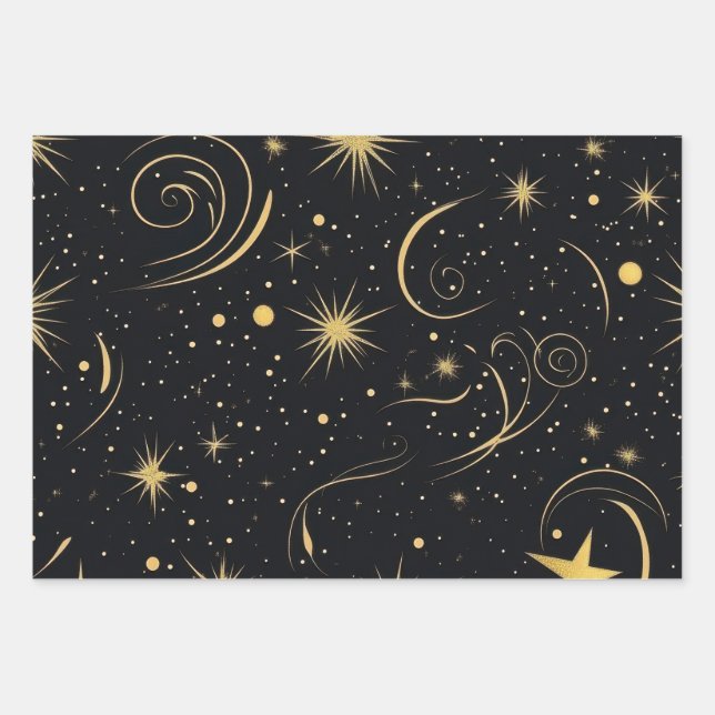 Hoja De Papel De Regalo Golden Starry Wrap (Anverso)
