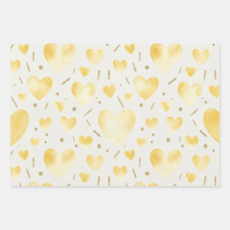 Hoja De Papel De Regalo Golden Yellow Watercolor & Glitter Hearts