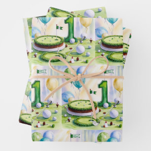 Hoja De Papel De Regalo Golf 1 cumpleaños golfista de un año con torta