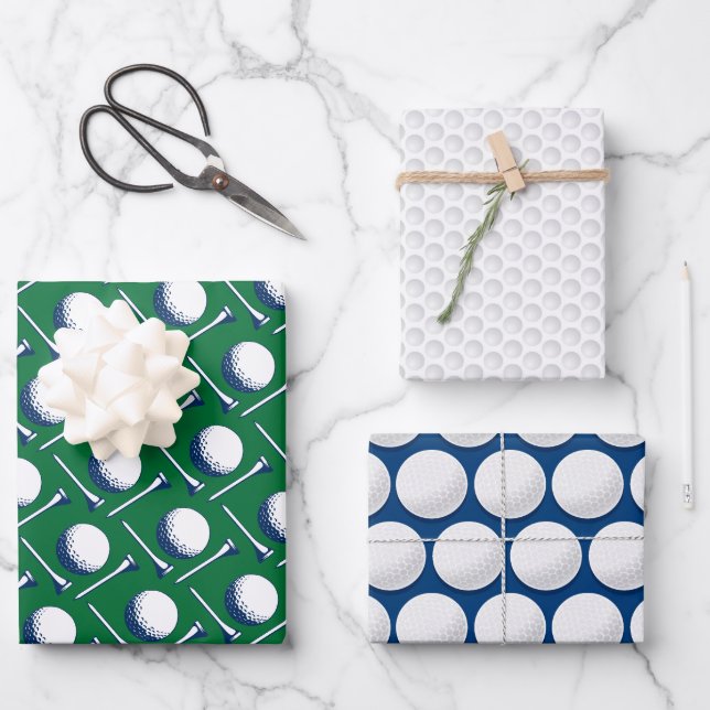 Hoja De Papel De Regalo Golf Balls Tees Dimples Moderno Golf Fun (Anverso)