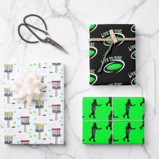 Hoja De Papel De Regalo Golf en disco Negro, Verde animado y Cumpleaños bl