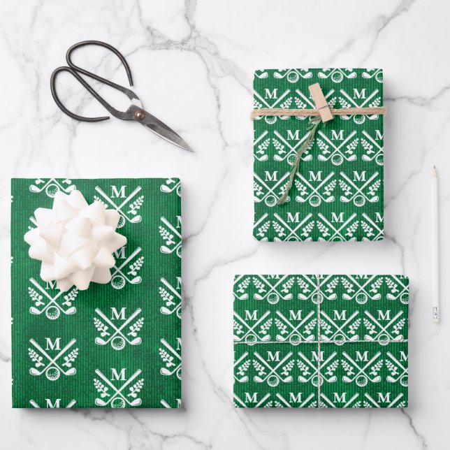 Hoja De Papel De Regalo Golf Monogramado personalizado (Anverso)