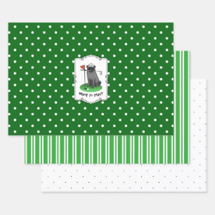 Hoja De Papel De Regalo Golf Pug Jugando Golf (negro) Cute Dog Funny