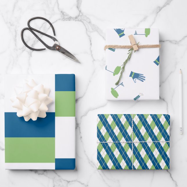 Hoja De Papel De Regalo Golf verde y azul (Anverso)