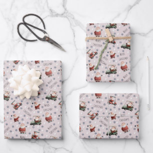 Hoja De Papel De Regalo Golfing Santa sobre Pale Pink