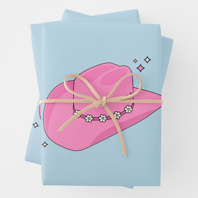 Hoja De Papel De Regalo Gorra De Vaquero Preppy Rosa Y Azul (In situ)