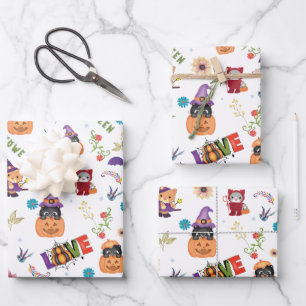 Hoja De Papel De Regalo Gorra morado divertido Catoween, Naranja lindo cal