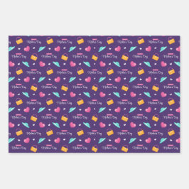 Hoja De Papel De Regalo Gorras, bolsos de mano y corazón Día de la Madre