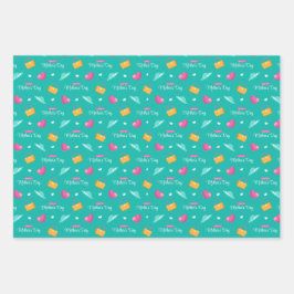 Hoja De Papel De Regalo Gorras, bolsos de mano y corazón Día de la Madre V