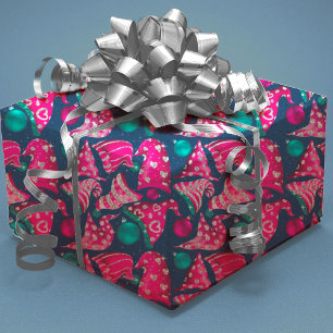 Hoja De Papel De Regalo Gorras purpurinas gnomes de lujo rosa faux Navidad