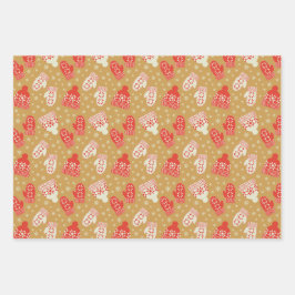 Hoja De Papel De Regalo Gorras y mitones de Navidades dorados de estilo vi