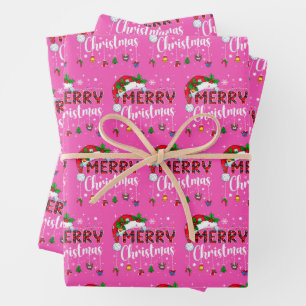 Hoja De Papel De Regalo Gorrito de Santa Rosa Feliz Navidad Reno Cordero N