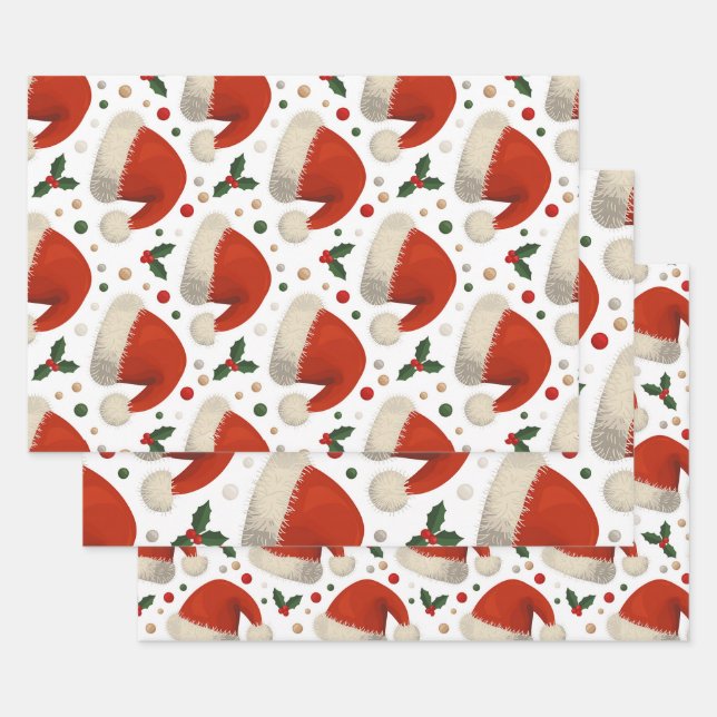Hoja De Papel De Regalo Gorros de Santa (Set)