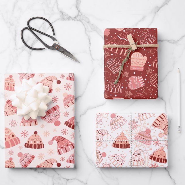 Hoja De Papel De Regalo Gorros y mitones de invierno (Anverso)