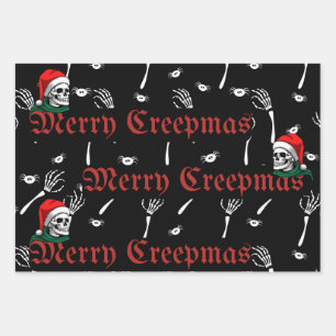 Hoja De Papel De Regalo Goth Merry Creepmas con calaveras de Santa