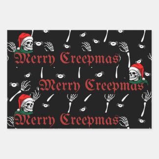 Hoja De Papel De Regalo Goth Merry Creepmas con calaveras de Santa