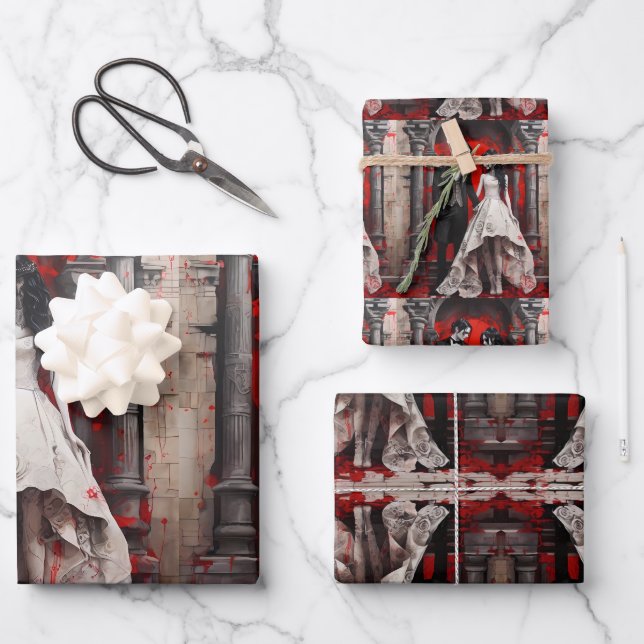 Hoja De Papel De Regalo Goth Wedding Couple  (Anverso)