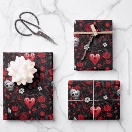 Hoja De Papel De Regalo Gothic Red Hearts and Roses