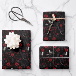 Hoja De Papel De Regalo Gothic Red Roses Red Chain Heart and White Crow