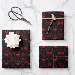 Hoja De Papel De Regalo Gothic Red Roses Red Hearts and Black Flowers