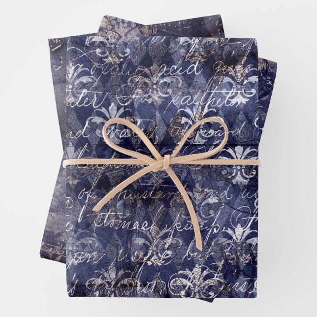 Hoja De Papel De Regalo Gótico Grunge Índigo  (In situ)