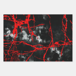 Hoja De Papel De Regalo Gótico nocturno de horror - Blanco y negro, rojo