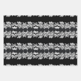 Hoja De Papel De Regalo Gótico: rosas, encajes y cráneos