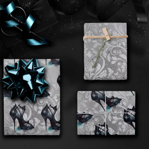 Hoja De Papel De Regalo Gótico Vogue Grunge   Altura Verde azulada Stilett