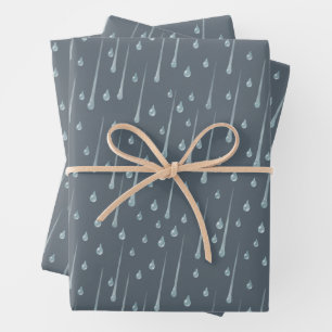 Hoja De Papel De Regalo Gotitas de lluvia Cute Día lluvioso Gris oscuro