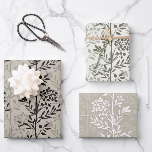 Hoja De Papel De Regalo Graceful Floral Silhouettes Modern Botanical (Anverso)