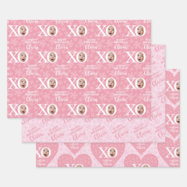 Hoja De Papel De Regalo Graciosa Collage de fotos de niñas bebes Personali (Set)